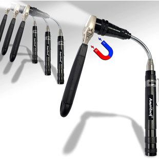 Ensemble de 4 outils de ramassage télescopique avec lampe de poche à DEL, tige extensible avec 360 degrés Tête magnétique pliable réglable, 4 piles Lr44 incluses (22,3 po, vert)