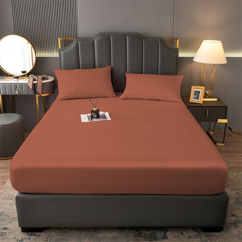 Aspire Homeware Premium 25cm Deep Fitted Sheet for Stylish and Comfortable Bedding, Rust, Double (4'6)