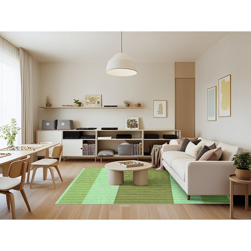 Tapis vert en laine à rayures Hyde, Rectangle 7 pi x 9 pi