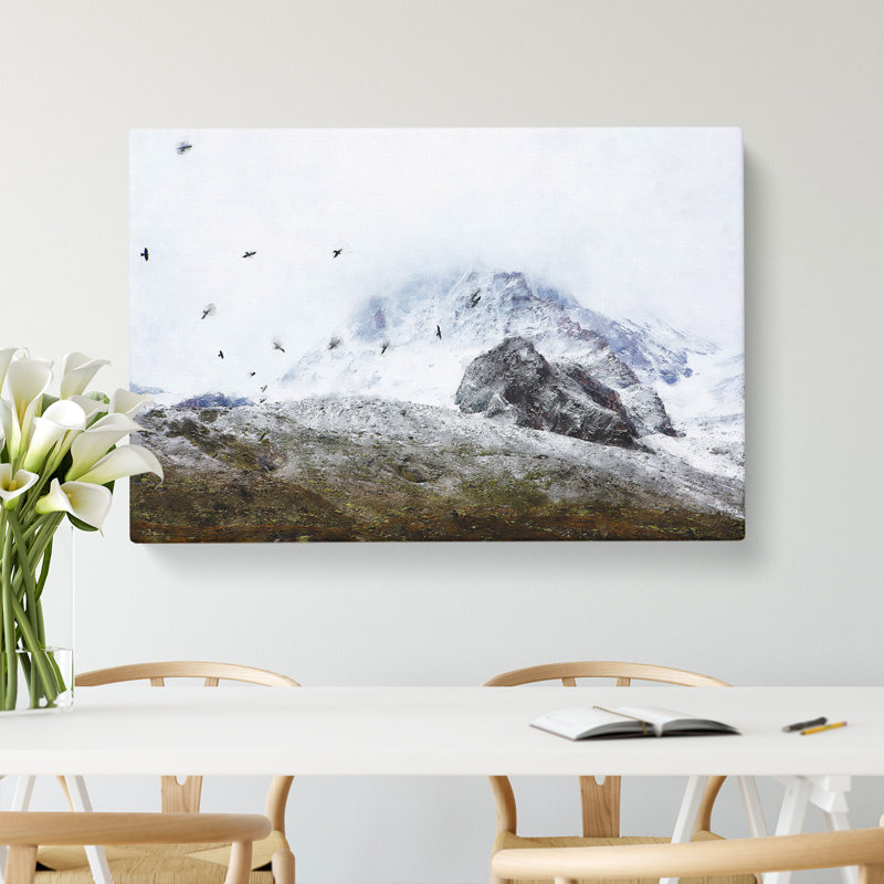 The Swiss Alps with a Flock of Birds - Wrapped Canvas, 35cm H x 50cm W x 3cm D