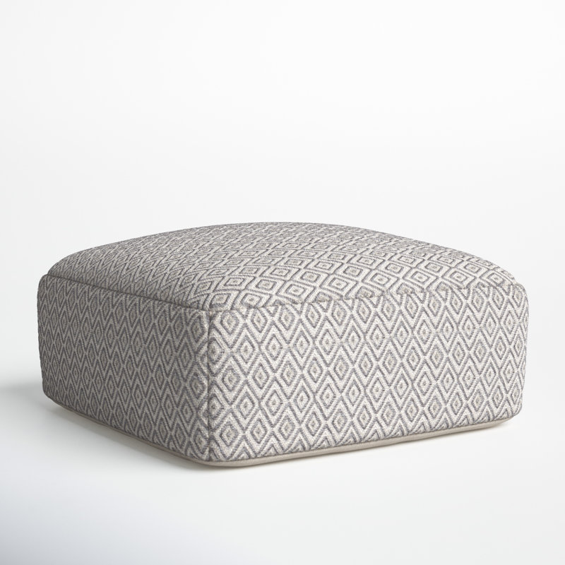 Iyanola 34'' Wide Square Geometric Pouf Ottoman, Beige/Gray