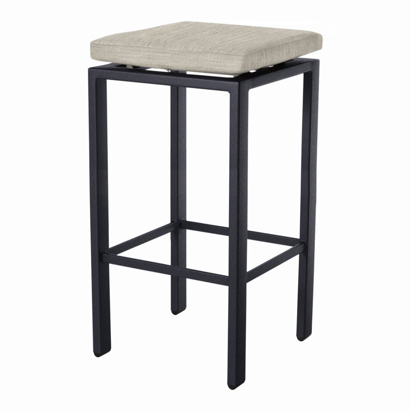 Aris Outdoor Bar Stool, Graphite, Alcazar Redwood, 31.25"