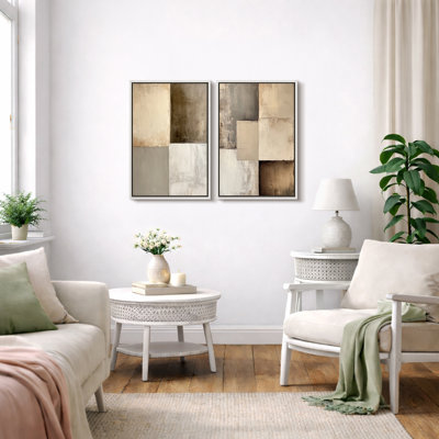 «Neutral Beige Geometric Abstract Art», images de chambre à coucher, impression sur toile encadrée, 2 pièces