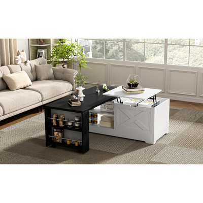Table basse à plateau relevable avec portes de grange et fonction rotative avec style pour une armoire ouverte à domicile