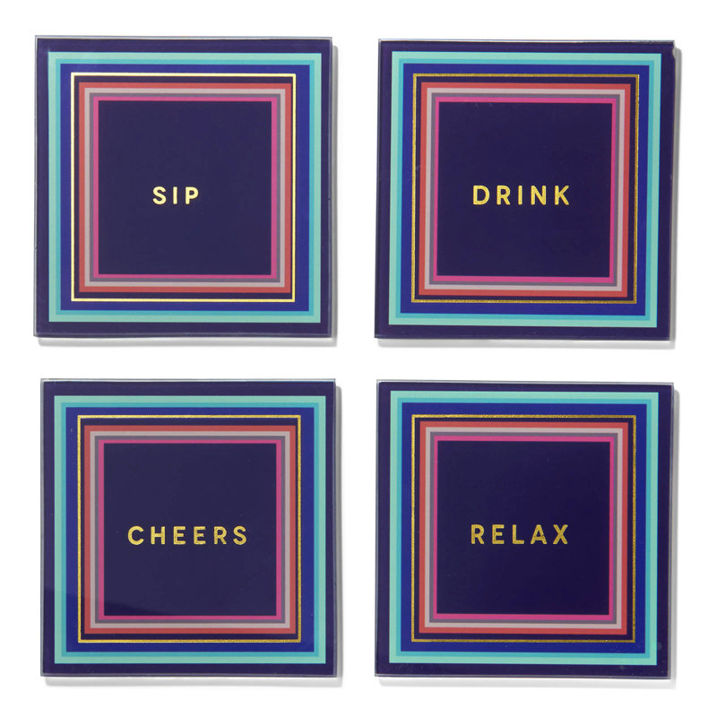 Ensemble de 4 sous-verres en verre Cheers To You Aqua