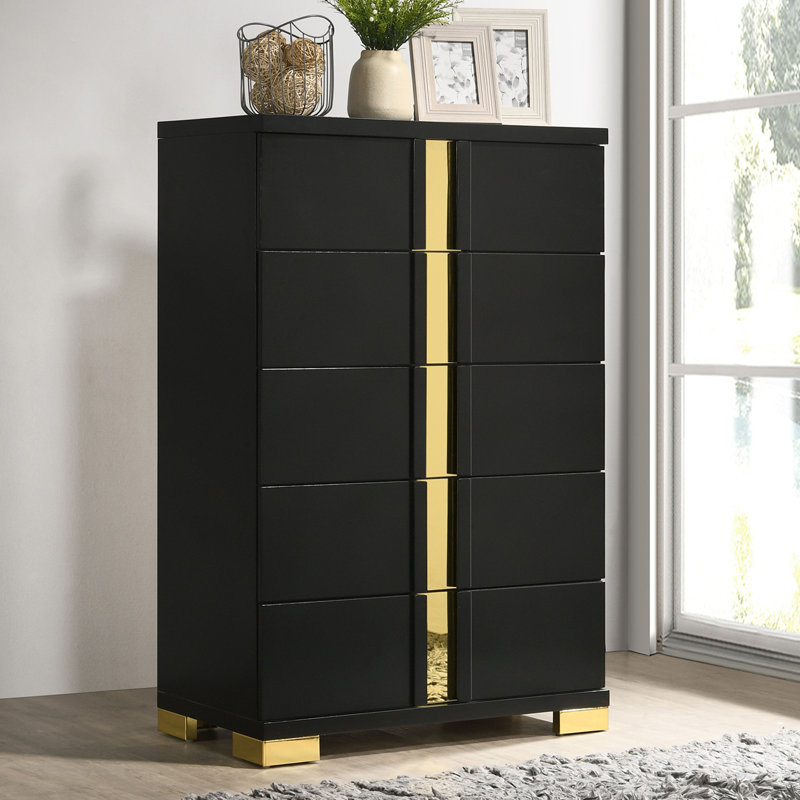 Lillestrom Contemporary Chest, Black/Gold, Black