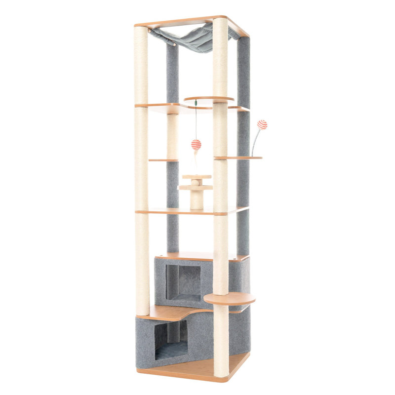Tall Modern Sisal and Bamboo Cat Tower with Gray Felt