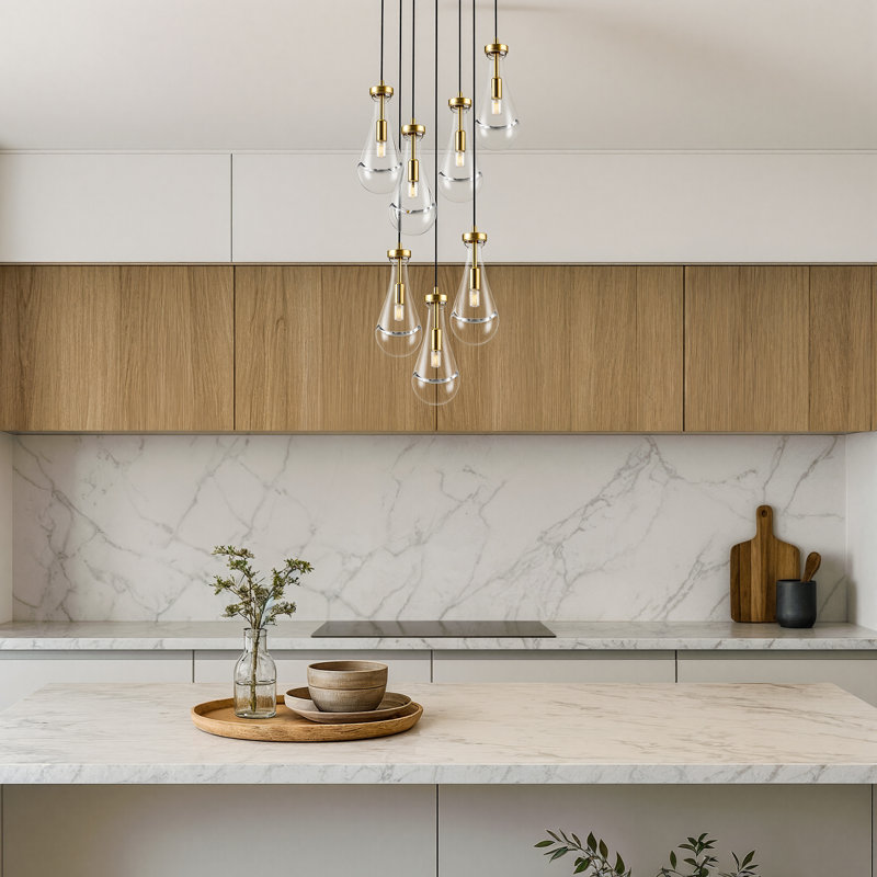 Luminaire suspendu en verre 7 lumières pour la cuisine du salon, Doré