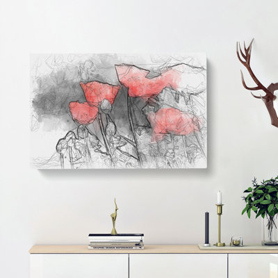 Red Poppy Field - Wrapped Canvas Painting