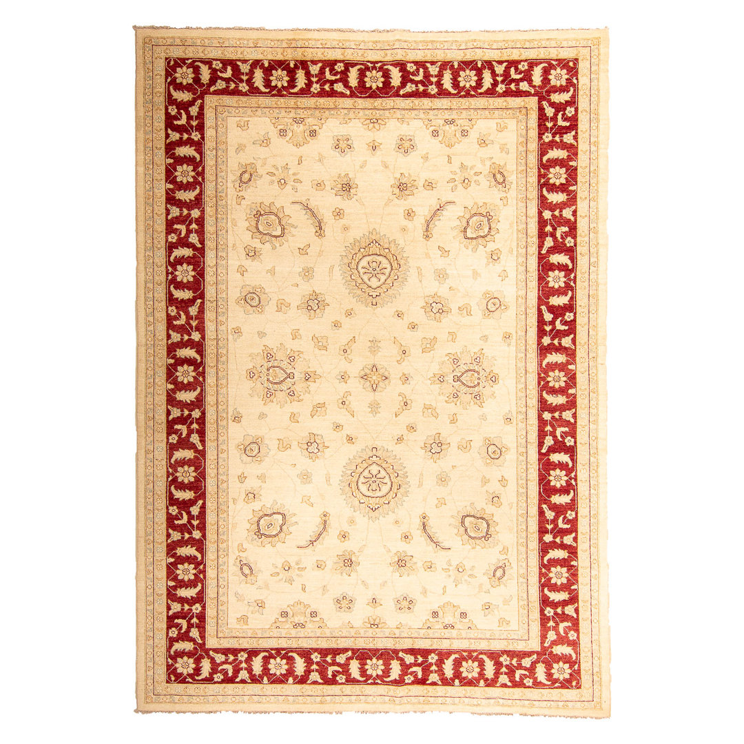 Handgefertigter Teppich Amarian aus Wolle in Beige/Rot