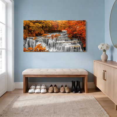 Automne, chute d'eau, forêt, paysage, toile tendue, reproduction d'art sur toile, ensemble de 1