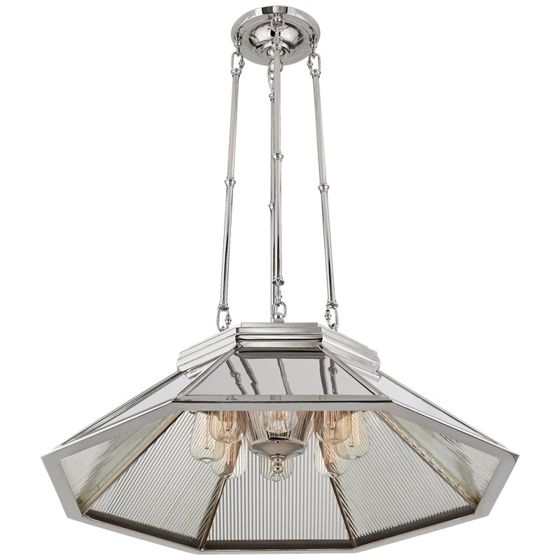 Ralph Lauren Rivington 8 Light Medium Pendant, Clear Ribbed Glass, Polished Nickel