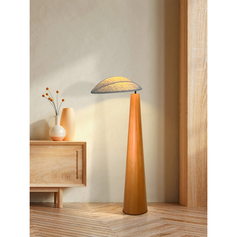 Lampe sur pied légère en fer, tissu et bois