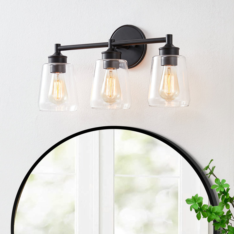 Medaim Dimmable Metal and Glass Vanity Light, 3 Lights, Black