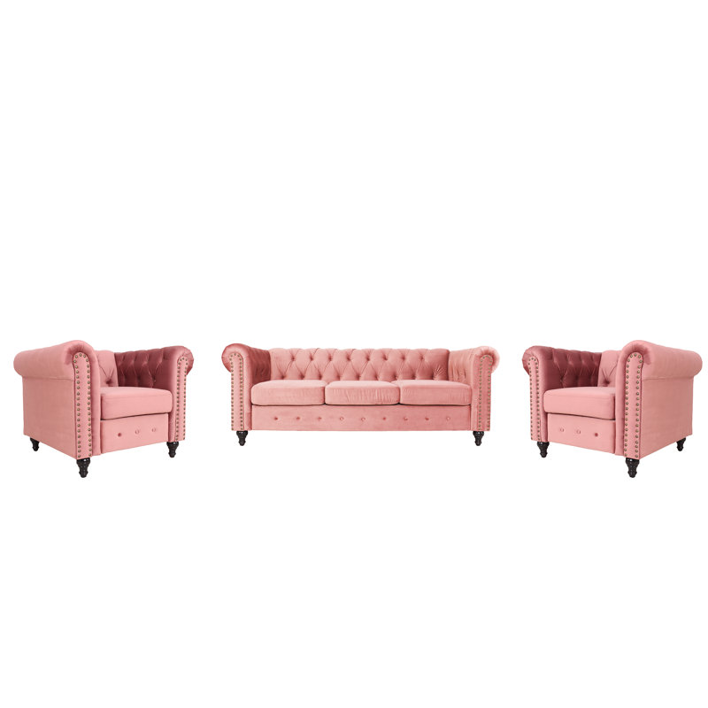 Ensemble de salon 3 pièces Dimson, Velours rose fumé
