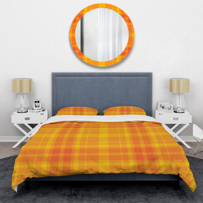 Orange Checked Tartan Polyester Plaid Duvet Cover
