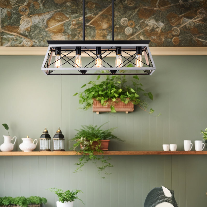 Lustre suspendu industriel 32 lumières à 5 lumières en forme de cage moderne, Blanc