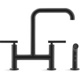 Kohler Purist® Two Handle Deck-Mounted Bridge Kitchen Sink Faucet with Pull Out Side Sprayer