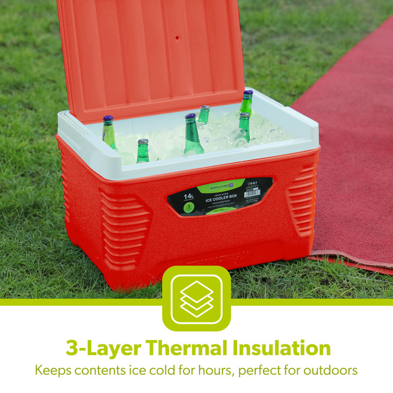 Royalford 14L Insulated Cooler Box - Hot/Cold Freezer Box with Integrated Lock Lid, Red
