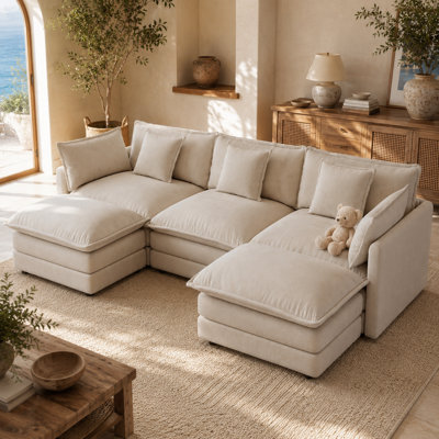 Rovēna Atelier Modular Sectional Sofa in Premium High-Density Chenille, Reconfigurable U-Shape Cinema Suite with Kiln-Dried Hardwood Core & 5 Lumbar Cushions