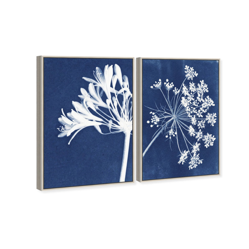 Cyan Flowers Set Set by Oliver Gal, 11"H x 16"W, Silver Floater Frame