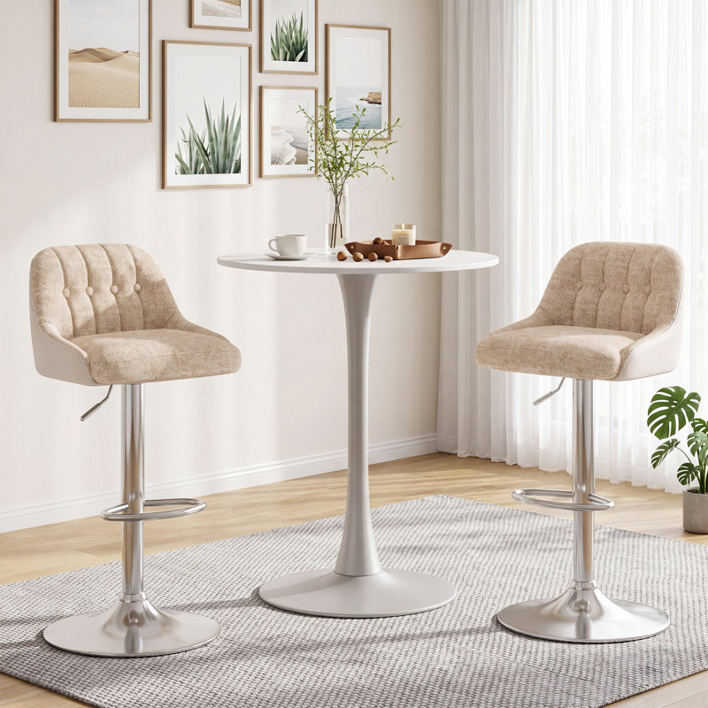 Tabourets de bar pivotants réglables améliorés - Tabourets de comptoir rembourrés en similicuir et en tissu avec base chromée pour îlot de cuisine, bar