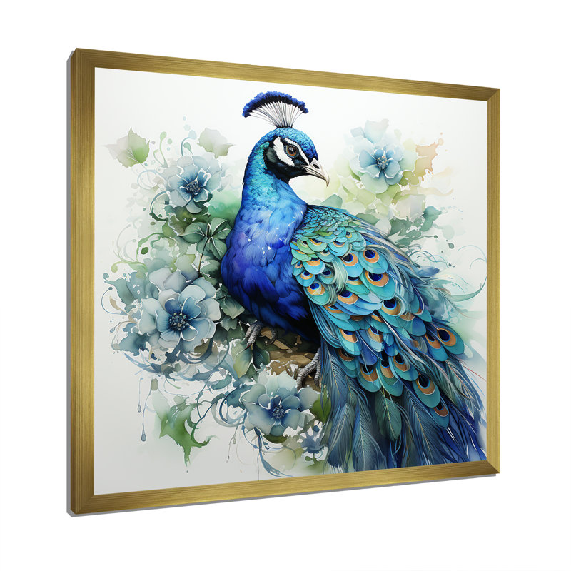 «Peacocks Beauty In Every Feather I», reproduction sur toile, Cadre doré simple, H 16 po x l 16 po x P 1 po