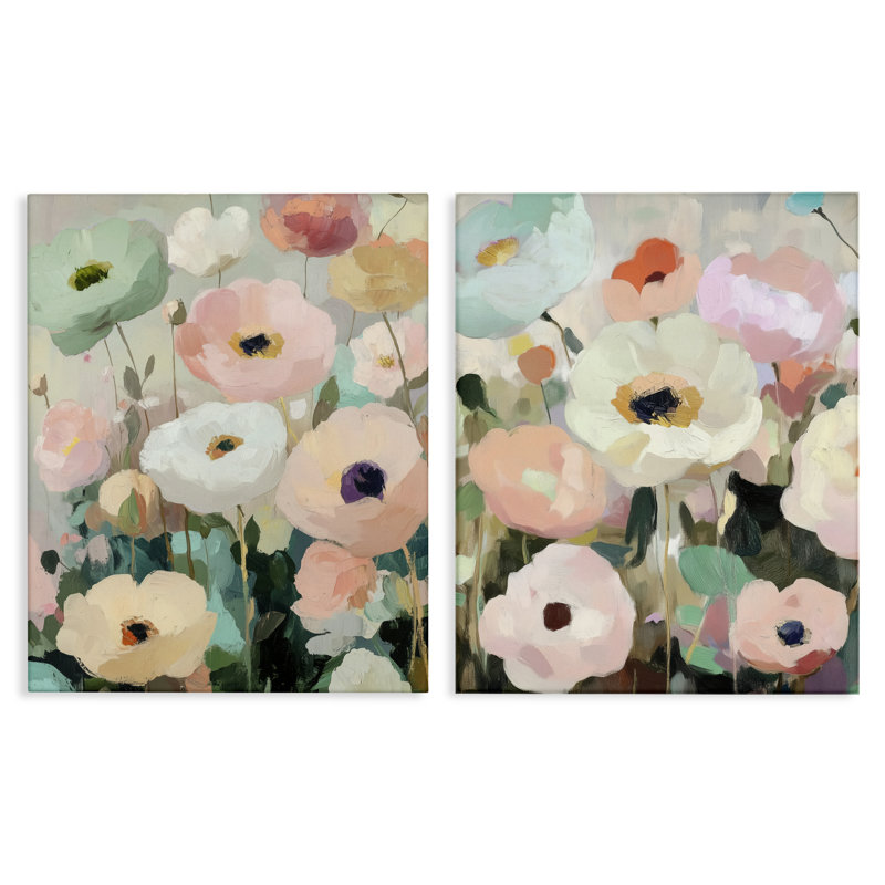 Ensemble de 2 toiles Minty Garden Flowers, design par Annabelle Hall, H 20 po x l 16 po