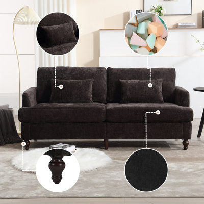 Mid Century Modern chenille Fabric Loveseat sofa, 2-Seat Upholstered Loveseat Sofa Modern Couch for Living Room,Brown wood feet sofa for Bedroom, Reading (Orange Chenille)