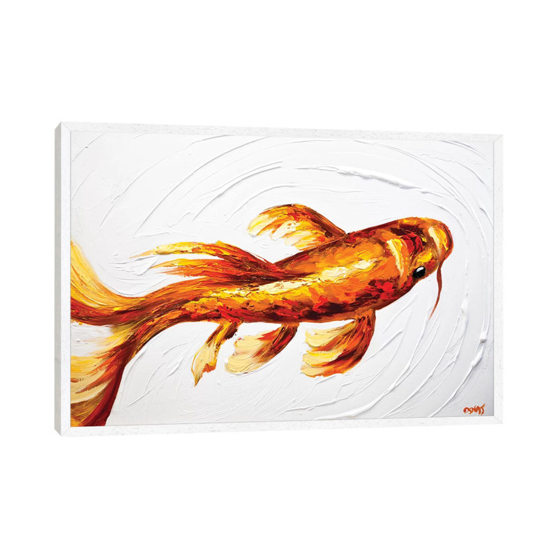 Orange Koi Fish 1 Piece Painting on Canvas, 101.6 cm H x 66.04 cm W, White Framed