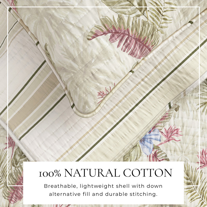 Ensemble de courtepointe en coton, Floral tropical, Courtepointe double et 2 taies décoratives standa