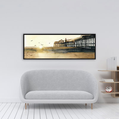 Sunset at the Beach - Sea Beige Framed Canvas for Home Decor