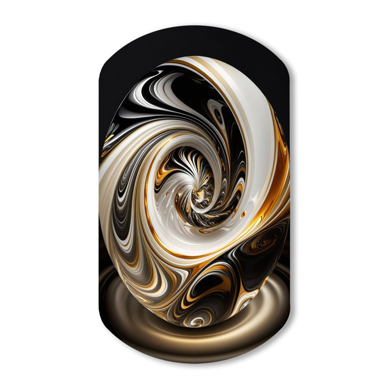 Gold And Black Stained Glass Spiral II - Cylinder Abstract Spirals Metal Wall Art, Asymmetrical Metal Wall Sculpture Print