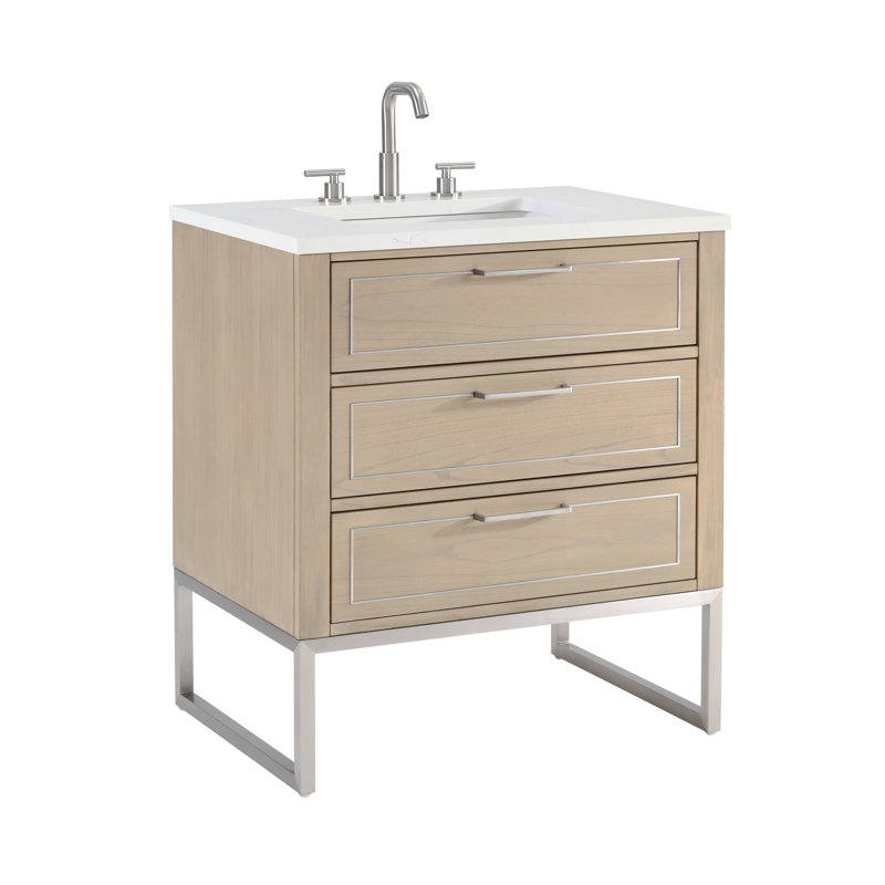 Markham 30'' W Single Vanity, Cashmere Gray, Carrara Marble, Brushed Nickel