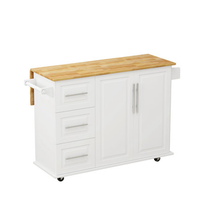 Kitchen Island Cart With 2 Door Cabinet And Three Drawers