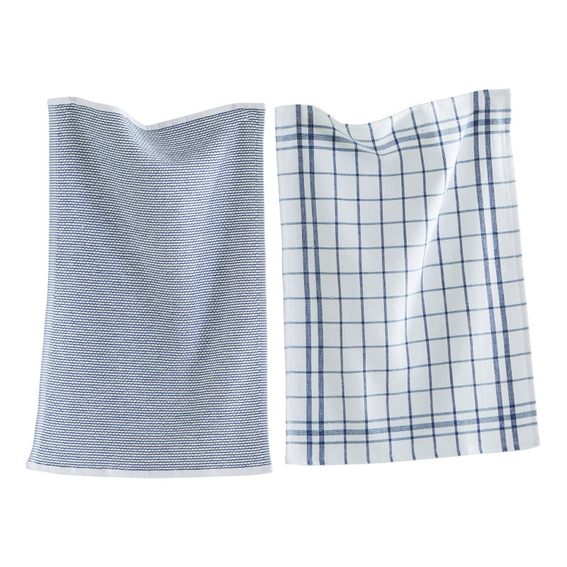 Cotton Plaid Waffle Tea Towel Kitchen Towel, Navy