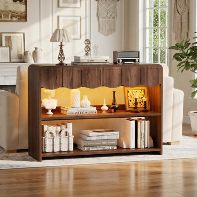 43.3" Rustic Wood Console Table With 3 Drawers & Rgb Led Lights, Slim Entryway Or Behind Sofa Table For Living Room, Hallway, Foyer