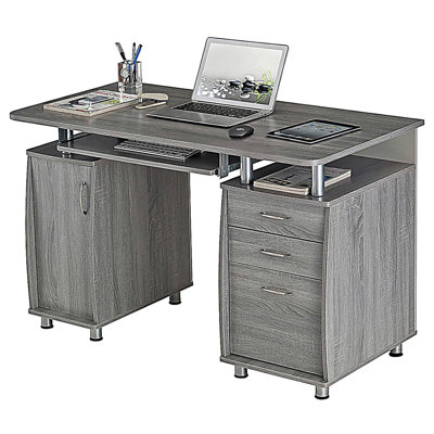 Techni Mobili Complete Workstation Computer Desk with Storage, Grey