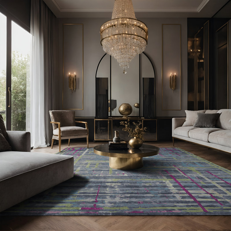 Tapis gris soyeux et moelleux, Rectangle 4 pi x 6 pi