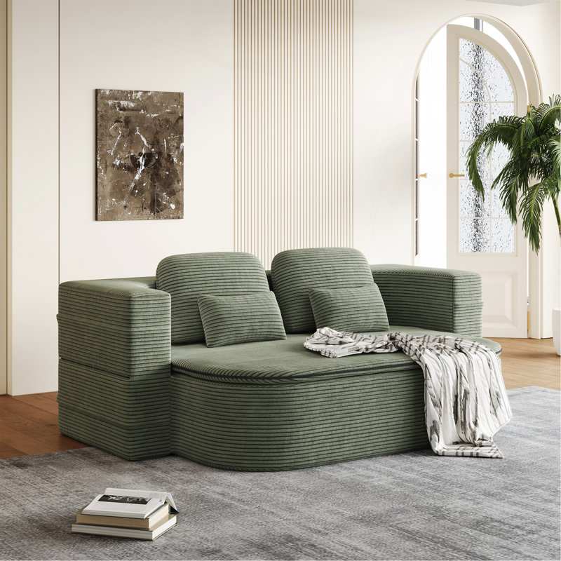 Canapé-lit 75 po 2 en 1 pliable, canapé-lit convertible en mousse et couverture multifonctionnelle, Vert