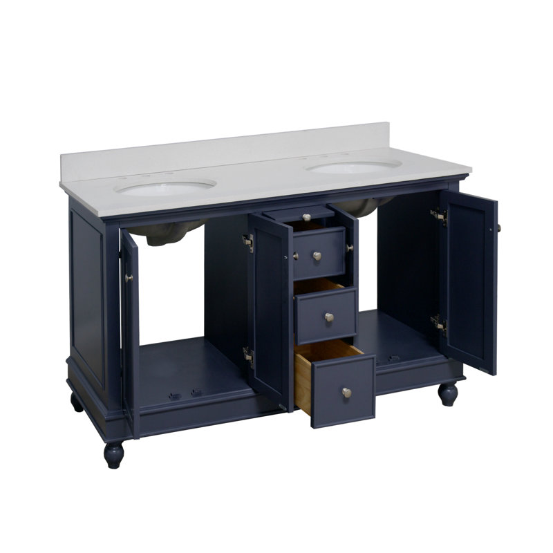 Ferdinand 60'' Double Bathroom Vanity with Top, Marine Gray, Quartz