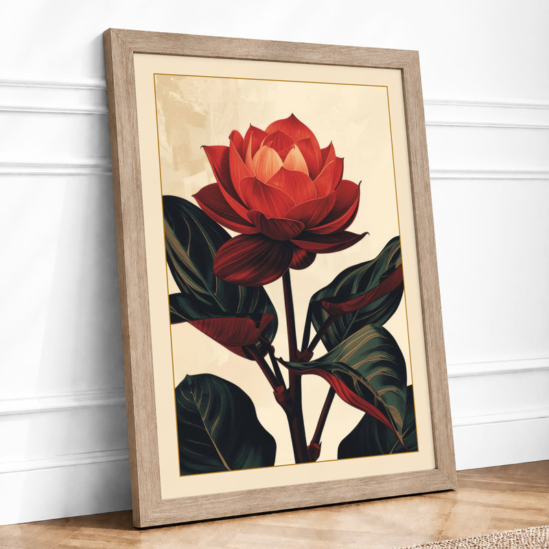 Lotus in Bloom Botanical - Framed Print, A4 - 29.7 x 21.0 cm, Oak