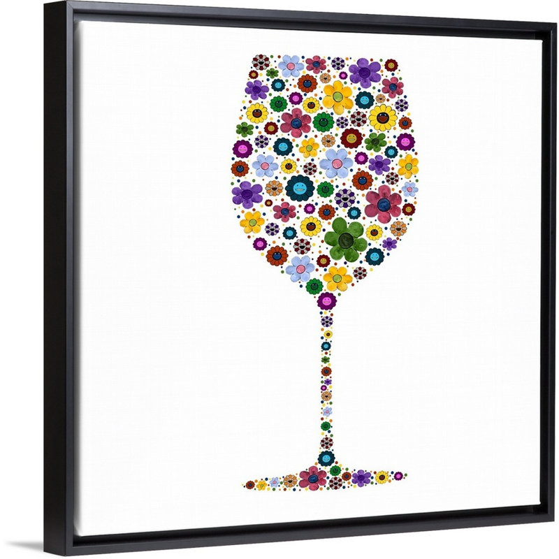 « wine glass party ii », peinture sur toile, H 21,7 po x l 21,7 po x p 1,75 po, Cadre flottant noir