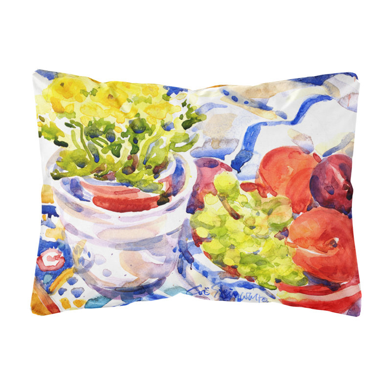 Coussin décoratif intérieur/extérieur pommes, prunes et raisins avec fleurs