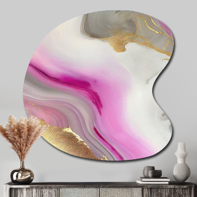 «Rose and Gold Marble Abstract II», art mural en métal asymétrique en marbre