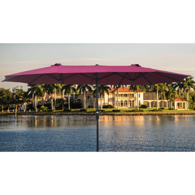 Très grand parasol de patio double 15 pi x 9 pi - coloré avec manivelle et évents pour la terrasse de jardin