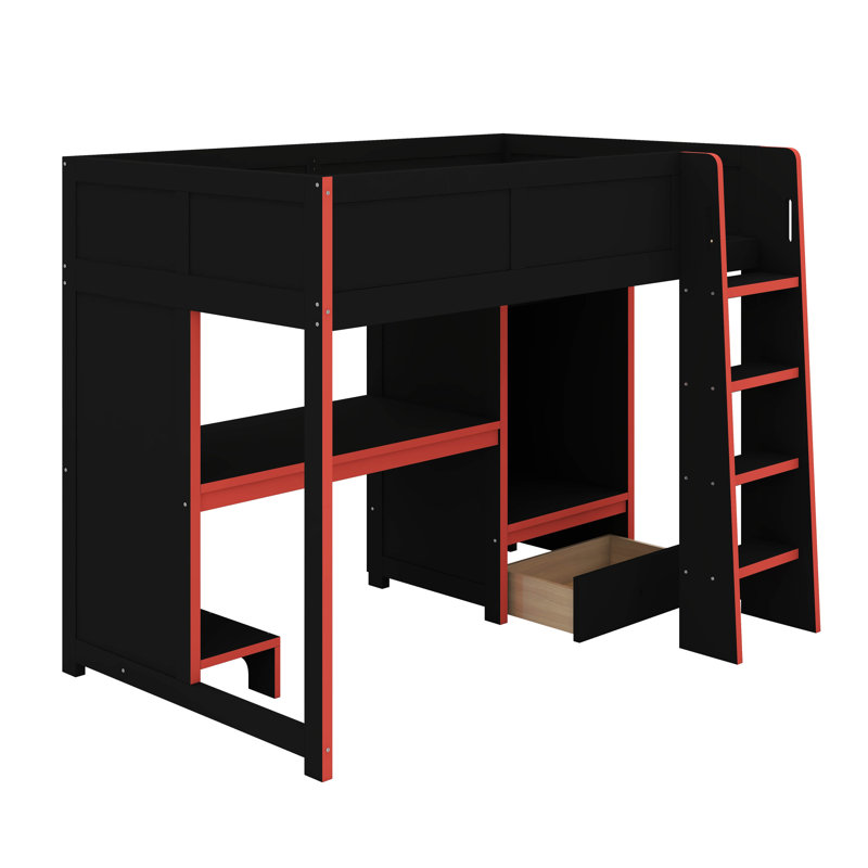Gaming Loft Bed With Desk & Wardrobe, Twin