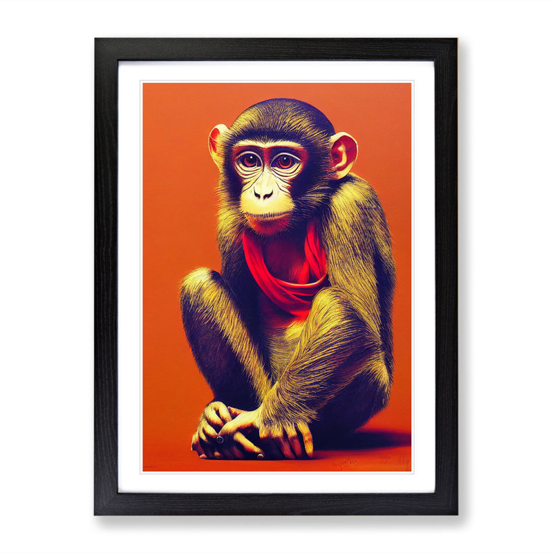 Young Monkey No.3 - Single Picture Frame Painting, Black, 34cm H x 25cm W x 2cm D