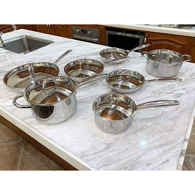 Bonbon Fortune 1,6 pte Casserole en acier inoxydable avec couvercle, H 5 po x l 8 po