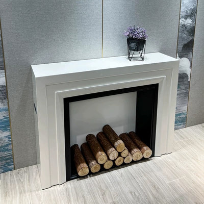 White Solid Wood Freestanding Fireplace